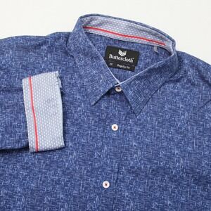 Buttercloth Men's Blue Patterned Regular Fit Long Sleeve Casual Button-Down